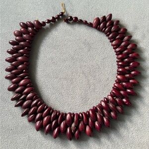 Indigenous Handcrafted Burgundy Beaded Necklace from Brazilian seeds